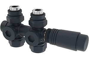 Meykoers Juego de conexión Central Juego de válvulas con termostato para radiadores y radiadores toalleros Conexión Central (Antracita, 1 Pieza)