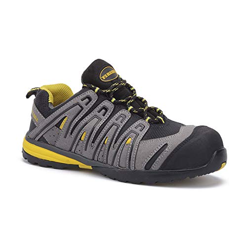 Paredes SP5027 GR42 Helio S1P SRA - Zapatos flexibles de seguridad deportivos con cordones, Negro/Gris/Amarillo, 42 EU