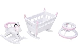 ZERODIS Mobilier De Poupée Dollhouse Miniature Berceau de Bébé Cheval à Bascule Bébé Trotteur Décoration Maisons de Poupées Modèle Jeu d'Imitation Jouet Educatif pour Cadeau d'anniversaire Enfants(Blanc)