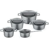 Fissler Phi Collection / paslanmaz &ccedil;elik tencere seti, 5 par&ccedil;a, cam kapaklı tencereler (3 tencere, 1 kızartma tenceresi, 1 sa