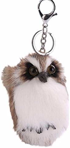DRESS Bird Hair Ball Keychain Cute Keychain Pendant Women Key Ring Holder Pompoms Key Chains (Brown, 18X8cm)