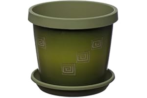 Home Garden Ornaments Keramo Plant Pots Indoor 17cm Diameter – House Plant Pot and Saucer with Original Olive Greek – Flower Pots Outside with Plant Saucer (Ø17cm, Olive Greek)
