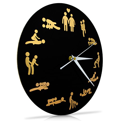 VENKON – Kamasutra Sex Wanduhr „Viel Sex nicht nur um Sechs“ Erotische Uhr mit Sexstellungen – 30 cm – schwarz - 2