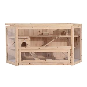 PawHut Jaula Madera para Hámster Ratoncillos Roedores Casa para Animales Pequeños 3 Niveles 115x60x58cm