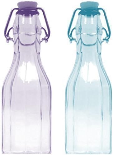 2 X JUMBO MULTI COLOURED SWING TOP FLUTED GLASS BOTTLES WINE OIL PRESERVING JAR