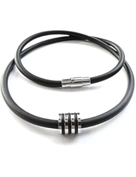 Gummi-Kautschukhalsband 5mm Durchm., Halskette, Kautschukband mit rostfreiem Bajonet-Magnetverschluss aus Edelstahl...
