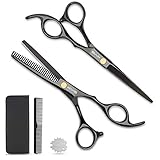 El estuche tienen 2 tijeras profesionales para peluqueria cortar & entresacar, y un cepillo plegable como un regalo.