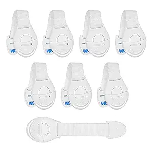 Volo Baby Infant Child Proofing Safety Locks Latches Door, Cupboard Cabinet, Fridge Drawer Locks/Child Safety Strap Locks for Dishwasher, Toilet with Strong 3M Adhesive (White) 8 Pcs.