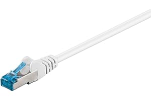 Goobay 92709 Câble patch CAT 6a Câble Ethernet double blindage S-FTP jusqu'à 10000 Mbits, 500 Mhz, câble cuivre sans halogène, connecteur RJ-45, contacts plaqués or, 1 m, blanc