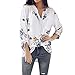 Produktbild JUSTSELL Langarmshirts Pullover für Damen Herbst Winter,Frauen Blumen-Drucken Hemdbluse V-Ausschnitt Bluse Roll-up T Shirt Mit Taschen Tops Asymmetrischer Saum Tops