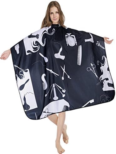 WM Beauty Thick Durable Polyester Professional Water Repellent Adjustable Salon Tools Pattern Print Hair Cape with Snaps Closure, Black
