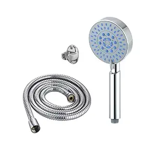 ANMEX 5 Gear Chrome Plated Adjustable Rain Spray Hand Shower(ABS) with 1mtr SS Shower Tube and Wall Hook (Silver)