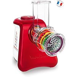 Moulinex DJ812510 Découpe Légumes Électrique Fresh Express Max 5 en 1 Râper Fin Épais Trancher Gratter Fromage Mandoline Légumes Fruits Glace Pilée 260W Rouge