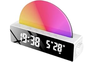 Nagoyuki RéVeil Sunrise, Wake Up Light Dawn Simulator, Lampe Solaire de Chevet Veilleuse Multicolore avec Chargeur USB, Blanc