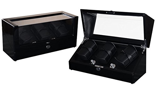 Lindberg & Sons Uhrenbeweger für sechs Automatikarmbanduhren Schwarz Holz Kunstleder LED – UB8118BLBL