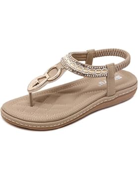 Tomsent Damen Sommer Strandschuhe Böhmische Stil Schuhe Strass Flip Flops Peep Toe Flache Sandalen