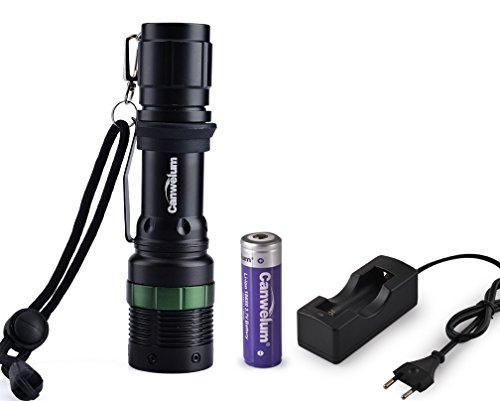 Canwelum Helle Leistungsstarke und Aufladbare Cree LED-Taschenlampe, Wetterfeste Zoom LED Taschenlampe (Ein Komplett-Set mit 18650 Akku Geschützt und Euro Ladegerät – CE Zertifiziert) - 3
