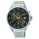 SEIKO QUARTZ CHRONOGRAPH GENTS TWO TONE STEEL BLACK DIAL BRACELET WATCH