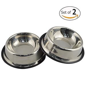 Mlife Comedero para Perro de Acero Inoxidable comederos bebederos Platos Gatos Mascotas(Acero Inoxidable, 2 Unidades)