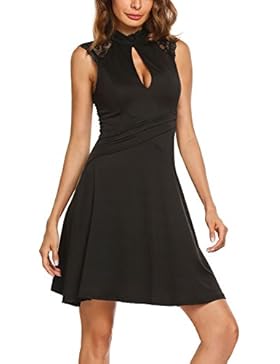 ACEVOG Damen Rückenfreies Kleid Spitze Sommer Knielang Cocktail Kleid A-Linie Partykleider Wickelkleid