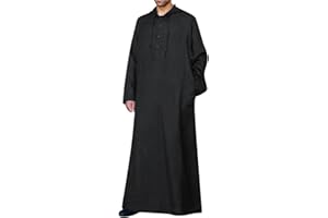 Caxndycing Caftano Uomo Cotone Lino Estate Fresco Jilbab Uomo Musulmano Vestiti Preghiera Abbigliamento per Uomo Abbigliamento Islamico Thobe Marocchino Afghano Arabo Abbigliamento Uomo Tunica Abaya