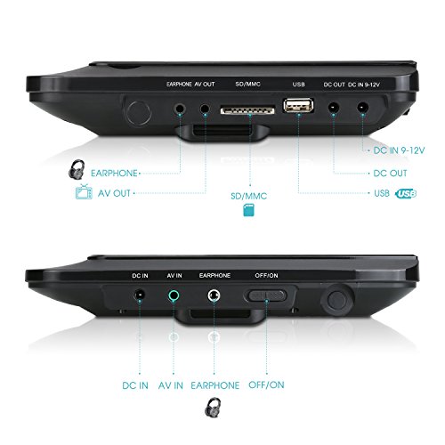NAVISKAUTO Twin Screens Portable DVD Player 9 Inch Headrest Monitor LED Screen, 2700mAh Built-in 5 hours Rechargeable Battery, Support USB/SD CD MP3 ,with AC Power Adapter