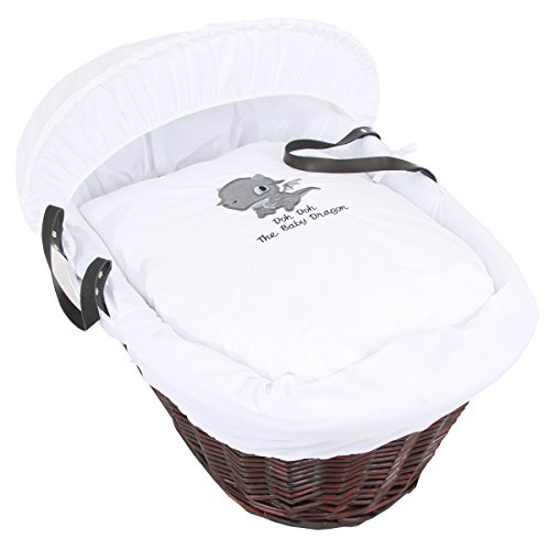 Isabella Alicia Embroidered Applique Doh Doh The Baby Dragon Dark Wicker Moses Basket