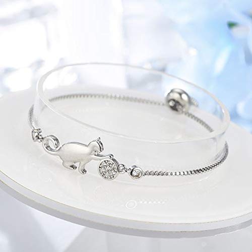 Preisvergleich Produktbild QUNIMD Katze Und Ball Niedlich Verstellbares Armband Und Armband Einfaches Silberarmband