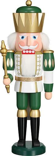 German nutcracker King white-green, height 40 cm / 16 inch, original Erzgebirge by Seiffener Volkskunst
