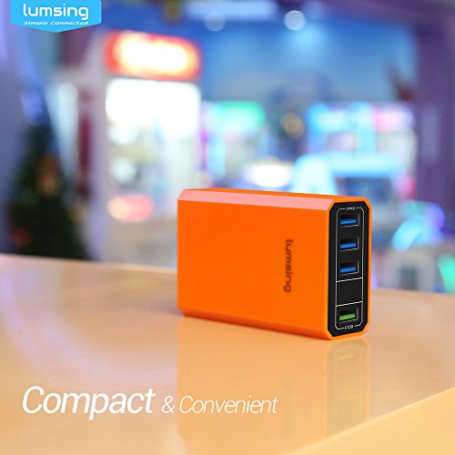 Lumsing Quick Charge 3.0 36W 4 Port USB Ladegerät Desktop Ladeadapter für Galaxy S7 / S6 / Edge / Plus, Note 5 / 4 und Smart Ports für iPhone 7 / 6s / Plus, iPad Pro / Air 2 / mini, LG, Nexus, HTC & mehr (Orange) - 9