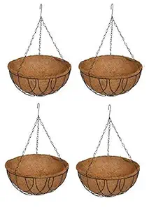 COIR GARDEN-Coir Hanging Basket 12 Inch 4 Pieces - Coco Gardening pots with Stand - Flower Pots Hanger Garden Decoration Indoor Outdoor Water Hanging Baskets - Planter Pots