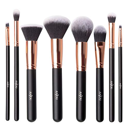 Anjou Pinceaux Maquillages Professionnels Kit de 8pcs, Poils Synthétiques Vegan, 100% Sans Cruauté, Soyeux et Denses, Produits de Toute Consistance (Poudres, Crèmes, Liquides) (Rose)