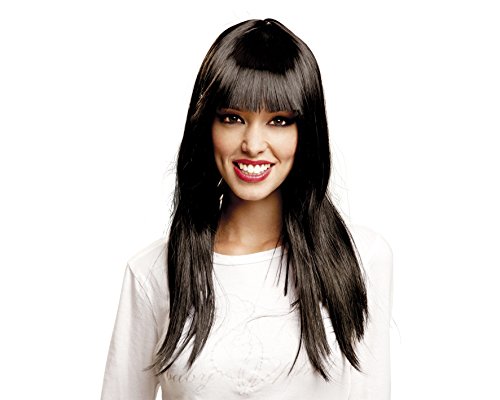 My Other Me Me-201376 Peluca larga con flequillo para mujer, Color negro, Talla única (Viving Costumes 201376