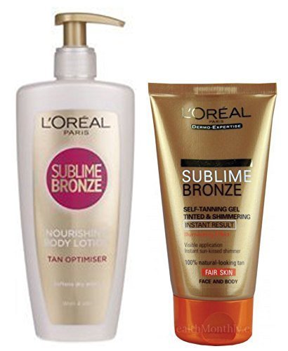L'Oreal Sublime Bronze SELF TANNING DUO - Nourishing Body Lotion 250ml + SELF TANNING GEL Face & Body Tinted & Shimmering FAIR 150ml