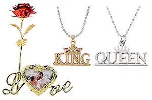 Natali Traders Love Day Gift for Couple-Artificial Golden Red Rose with Love Photo Frame-Love Couple Lockets-Love Gift for Wife-Husband-Girlfriend-Boyfriend-Friends-Girls-Boys