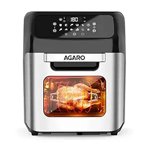 Agaro Regency Air Fryer, 12L, Family Rotisserie Oven, 1800W Electric Air Fryer Toaster Oven, Tilt led Digital Touchscreen, 9 Presets Menu for Baking, Roasting, Toasting etc, with Accessories, Silver