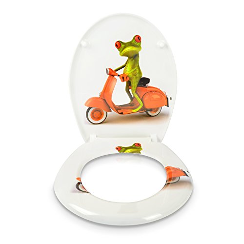 VENKON – Premium WC Sitz mit Absenkautomatik – Modell „Biker Frosch“ – Toilettendeckel aus Duroplast (antibakteriell) inkl. Montagesatz (rostfreie Scharniere) - 2