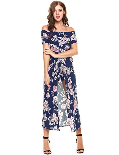 Meaneor Damen Strandkleid Sommer Blumen Drucken Jumpsuit Bodycon Kleid sexy Clubwear Overall Kurze Hose Playsuit mit Blumen - 5