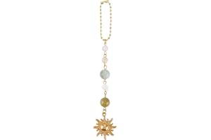 CREATCABIN Breloques Suspendues Forme Soleil Décoration Voiture Bohème Pendentif Rétroviseur Perles Pierres Précieuses Accessoires D'Ornement Suspendus pour Intérieur Voiture Sac Main 14.5x2.5cm