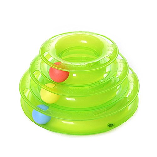 YOMMY® Juguete Mascotas para Gatos Juguetes Interactivo Juguete de Atracciones Plate Trilaminar Bola Torre de pistas YM-1366(Verde)