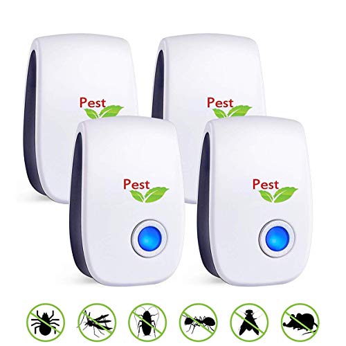 SHENGMI Repelente Ultrasónico Mosquitos 2019 Control de Plagas para Las Moscas, Cucarachas, Arañas, Hormigas, Ratas y Ratones, Insectos Antimosquitos Eléctrico Extra Fuerte para Interiores (4-Pack)