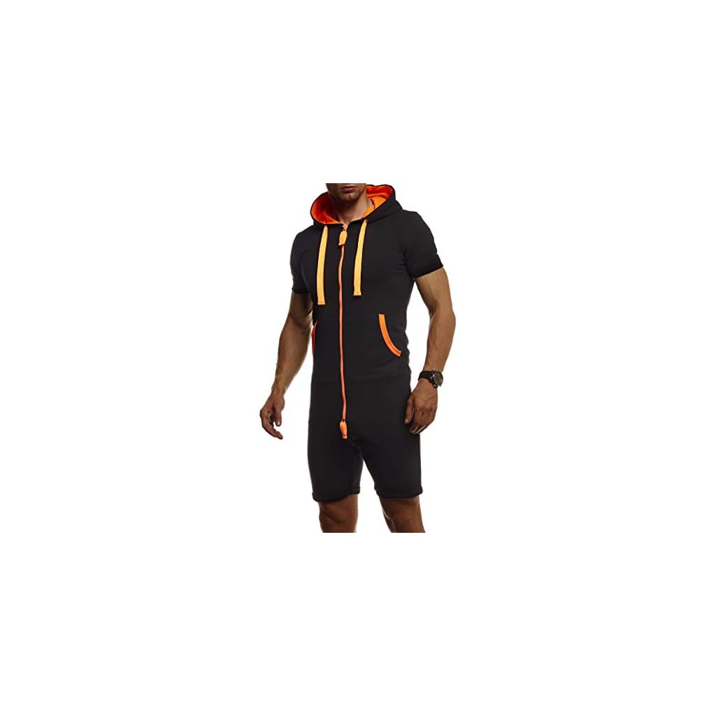 Leif Nelson Herren kurze Jumpsuit für Sommer kurze Hose kurzarm Overall