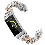 Armband für Fitbit Charge 3 Edelstahl, Gold Ersatzarmband Einstellbar Glitzer Legierung Kristall Sportarmband Kompatibel mit Fitbit Charge 3 SE Fitness Aktivität Tracker Smartwatch Uhr Strap Band