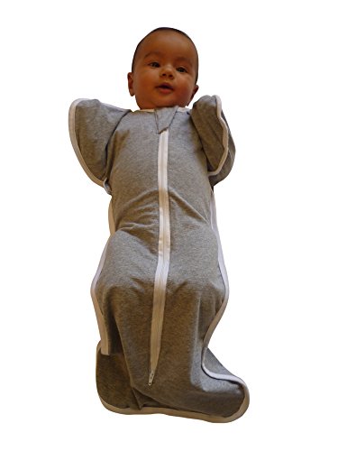 NEW! Bebemooi Brushed Cotton Baby Swaddle Sleeping Bag Sleepsuit (Medium for 13 - 18 lbs, Grey). Unique "Arms Up" Design Reduces Startle Reflex To Help Baby Sleep Longer. Double-Zip For Easy Nappy Changes. Best Baby Swaddle for Newborns to 6 Months. Available in Blue, Grey and Pink