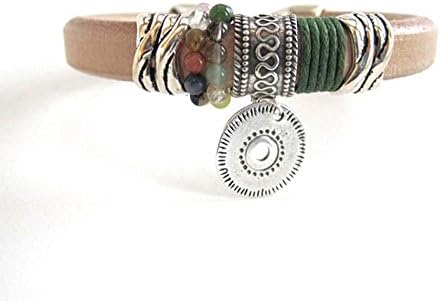BOHEMIAN BRACELET IN NATURAL LEATHER COIN CHARM BRACELET FOR WOMEN