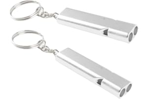 HRLORK 2 Pieces Emergency Whistle Outdoor Survival Safety Whistle Metal Keychain Whistle with Training Pet Camping Hunting Hiking