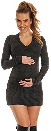 Happy Mama Women's Maternity Stretchy Knitted Tunic Jumper Pullover Sweater 907p (Graphite, 8/14)
