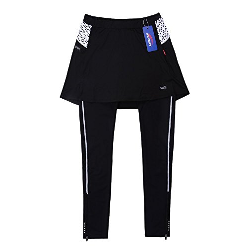 iisport Radhose damen lang Radlerhose gepolstert Laufhose Leggings mit Minirock Schwarz - 2