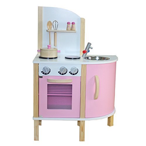 Best For Kids Kinderküche Spielküche rosa W10C070B aus Holz mit Zubehör Super Qualität aus MDF Platte