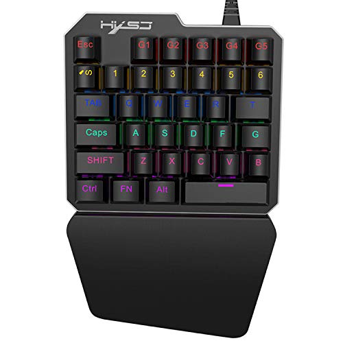 Preisvergleich Produktbild Mechanische Gaming-Tastatur, Einhandtastatur mit 35 Tasten Wired Gaming-Tastatur Professionelle ergonomische Tastatur mit 7-Farben-Hintergrundbeleuchtung für PUBG / LOL / WOW / DOTA